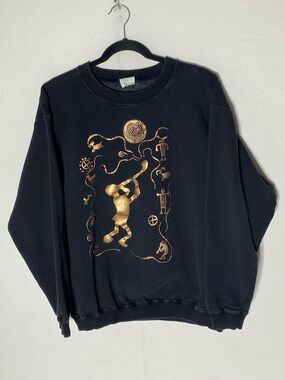 Vintage 90s Bfofo Clothing Black Cotton Sweatshirt W Copper Tribal Graphic M